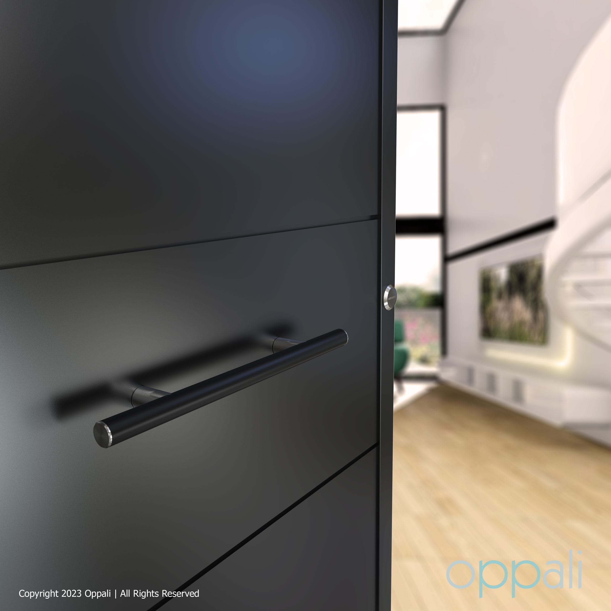 Door-pull-handles-SS-55008-doorpromo-01-69-Oppali_WM Oppali Black-Brushed Stainless steel 304 Entrance door Pull handle | Handle Diameter 25mm | Round T-Bar | - Image 1