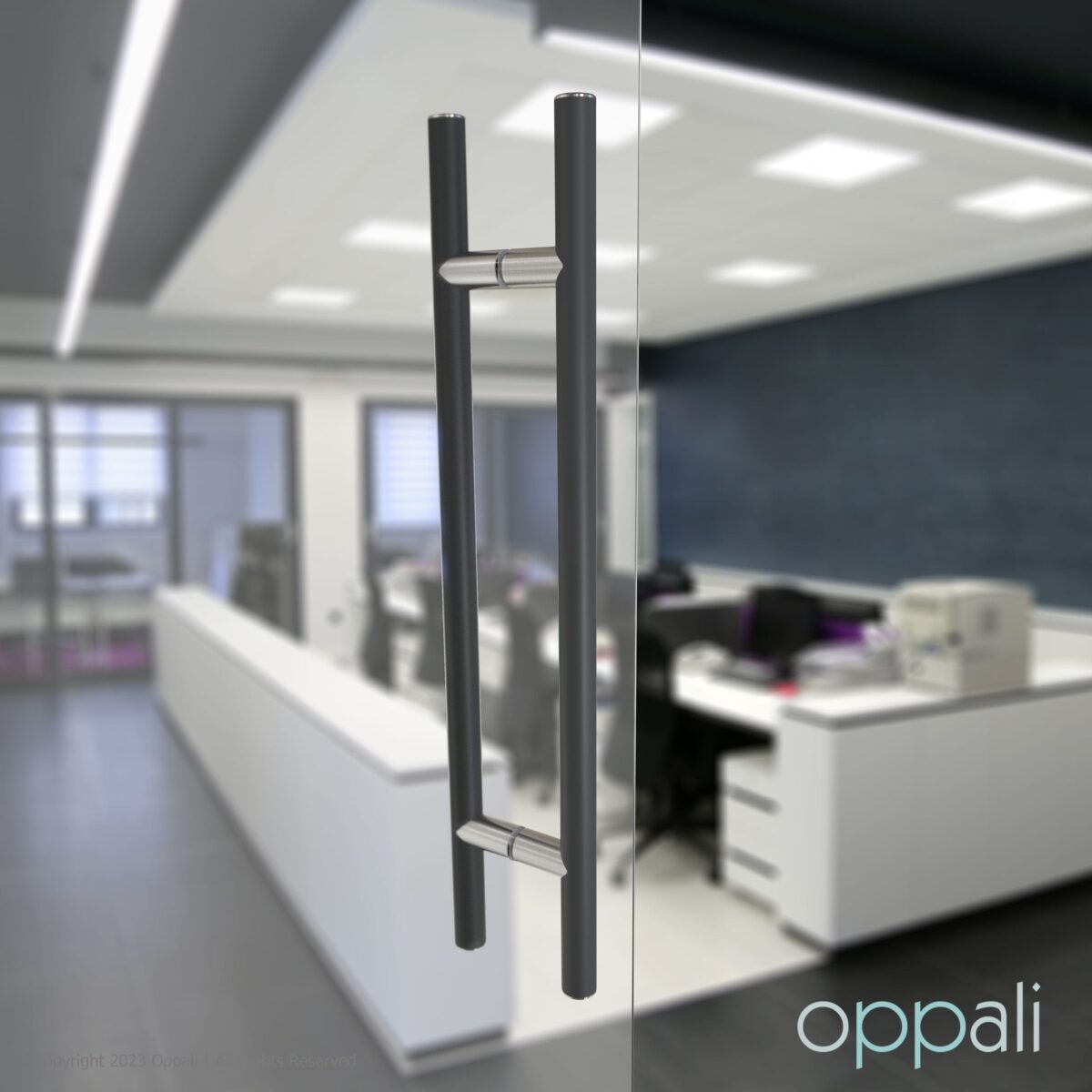 Door-pull-handles-SS-55008-glasspromo-69-Oppali_WM Oppali Black-Brushed Stainless steel 304 Entrance door Pull handle | Handle Diameter 25mm | Round T-Bar | - Image 2