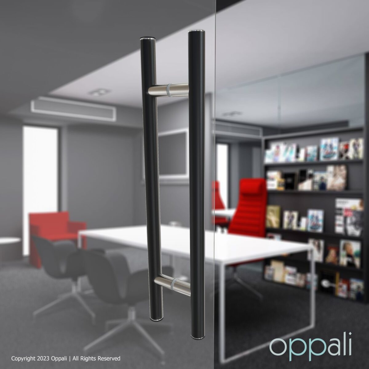 Door-pull-handles-SS-56008-glasspromo-69-Oppali_WM Oppali Black-Brushed Stainless steel 304 Entrance door Pull handle | Handle Diameter 30mm | Round T-Bar | - Image 2