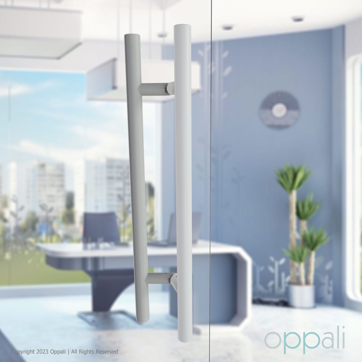 Oppali Weiße Matte Rostfreier Stahl 304 Haustür-Beschlag Stoßgriffe Ziehgriff | Im Winkel von 45° geneigt | Runden T-Bar – Bild 2