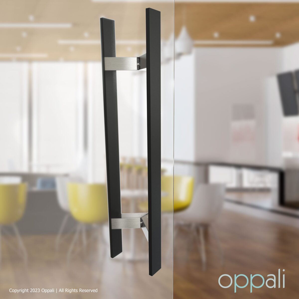 Oppali Black-Brushed Stainless steel 304 Entrance door Pull handle | Inclined at an angle of 45° | Rectangle T-Bar | - Image 2