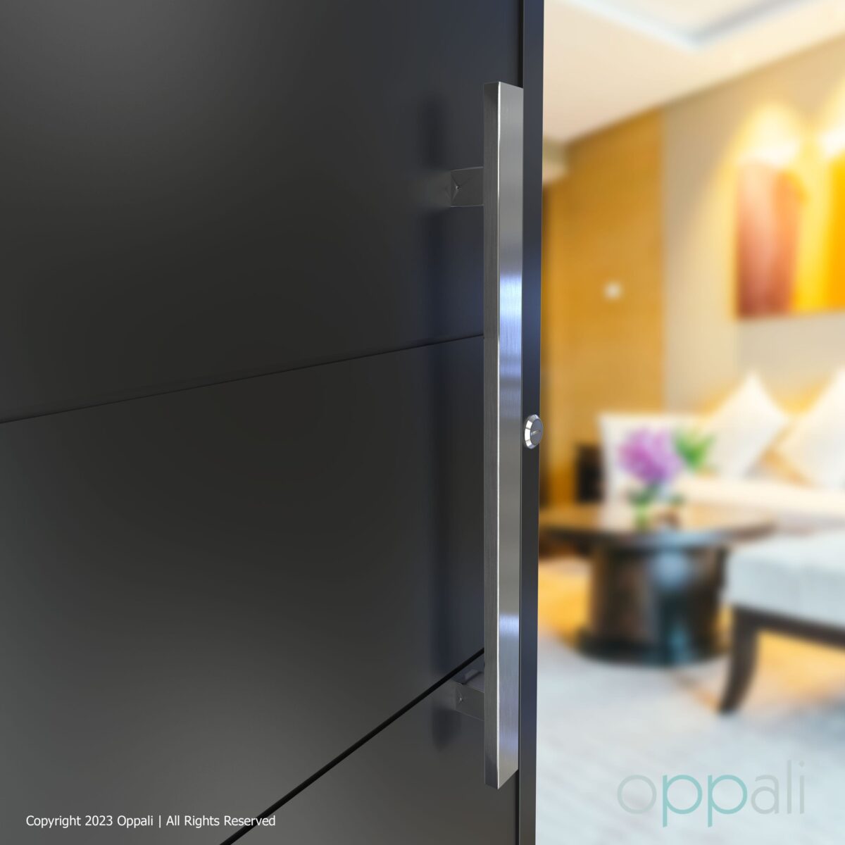 Maniglie per porte SS-54508-doorpromo-02-03-Oppali_WM Oppali Spazzolato Acciaio Inossidabile Materiale di alta qualità Rettangolo Maniglia per Porta Entrata Art.545 | Rettangolo T-Bar - immagine 2
