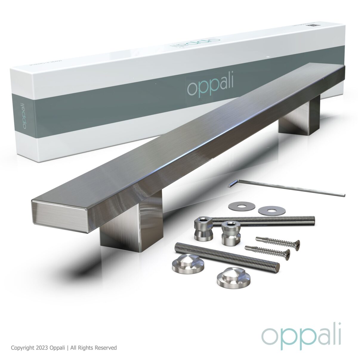 Maniglie per porte SS-54508-confezione-03-Oppali_WM Oppali Spazzolato Acciaio Inossidabile Materiale di alta qualità Rettangolo Maniglia per Porta Entrata Art.545 | Rettangolo T-Bar - immagine 3